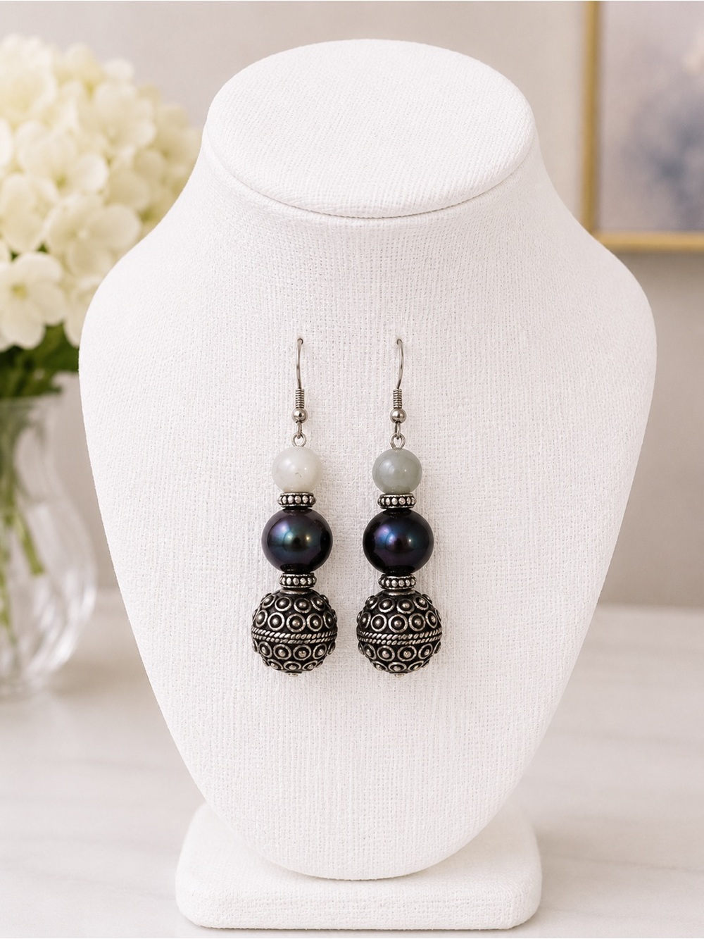Labradorite Gemstone Earrings with Blue Flash